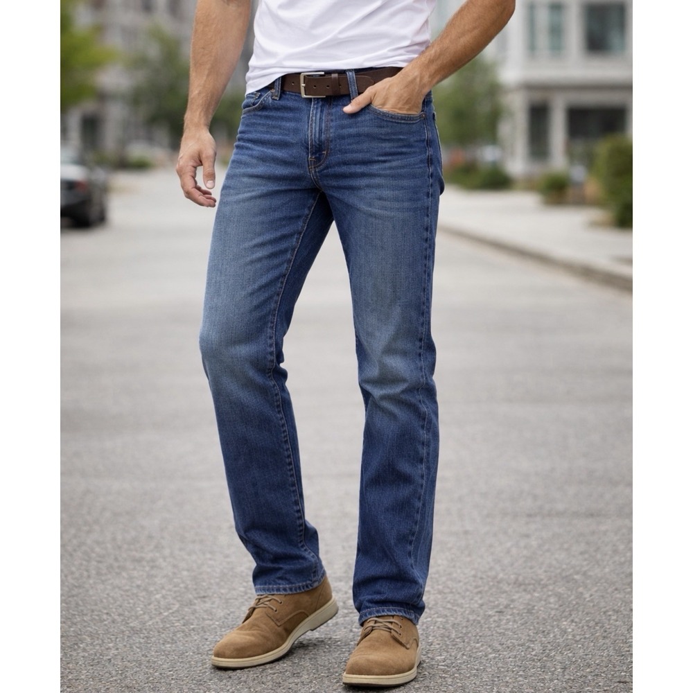 Origin Relaxed Fit Straight Blue Denim Men's Jeans Cotton Medium Wash 36/30 Zip
